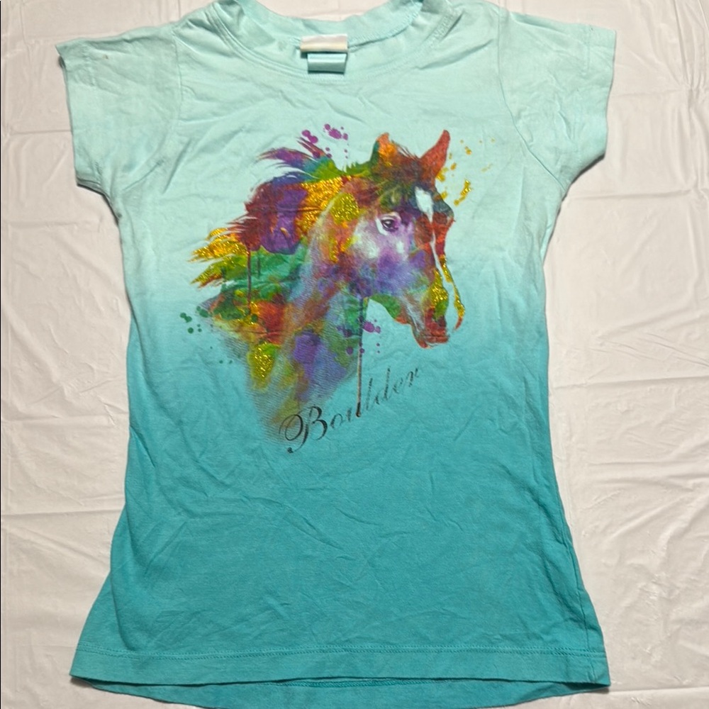 Kids' Blue Horse Graphic T-Shirt size small